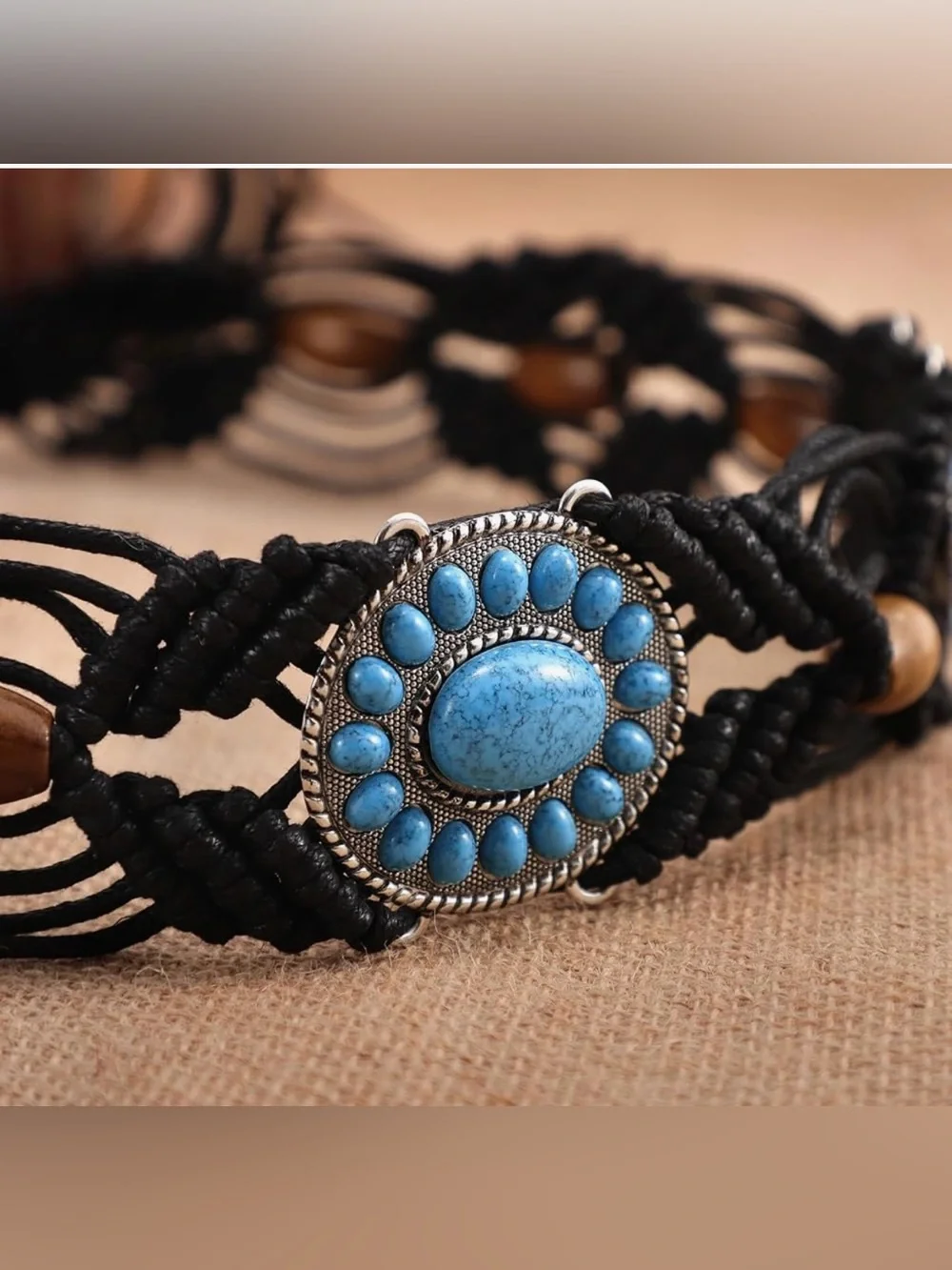 Boho Turquoise Belt for Women Wax Rope Braided Waist Belt Western Hand